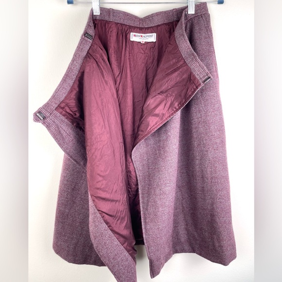 Yves Saint Laurent 70s Vintage Wool Pencil Wrap Skirt YSL Plum FR 40/US 8 Medium - Picture 6 of 12
